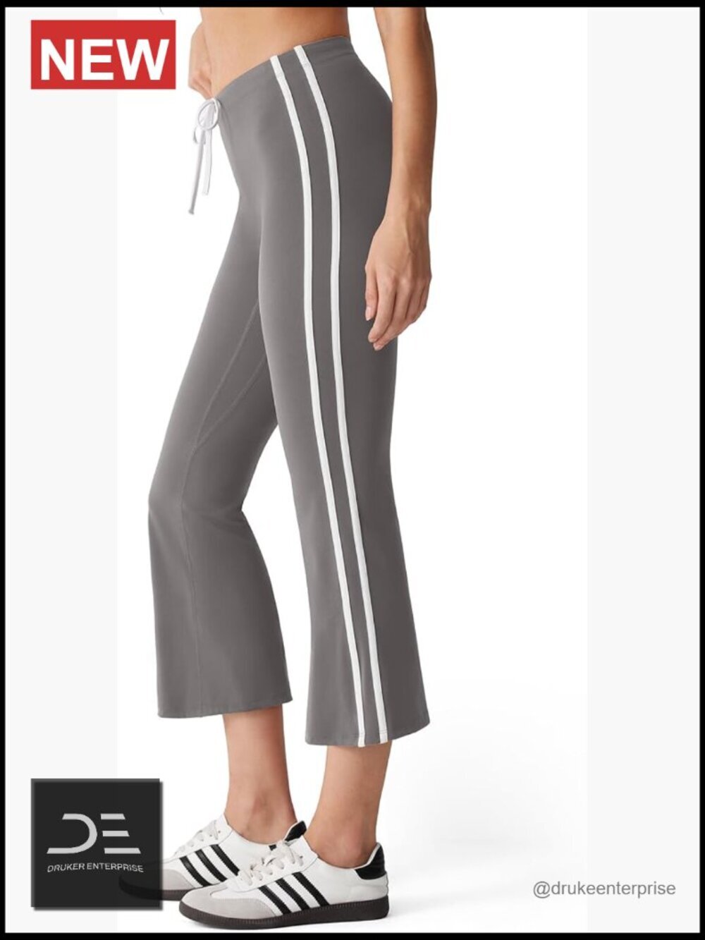 High Waisted Flare Capri Yoga Pants with Side Stripe Drawstring Bootcut Cropped